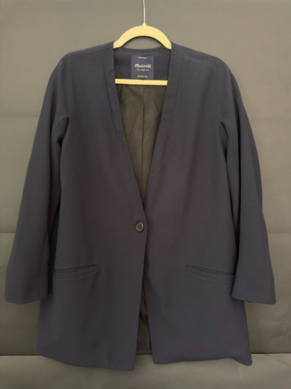 Madewell Trade 1937 Navy One-Button Collarless Blazer
